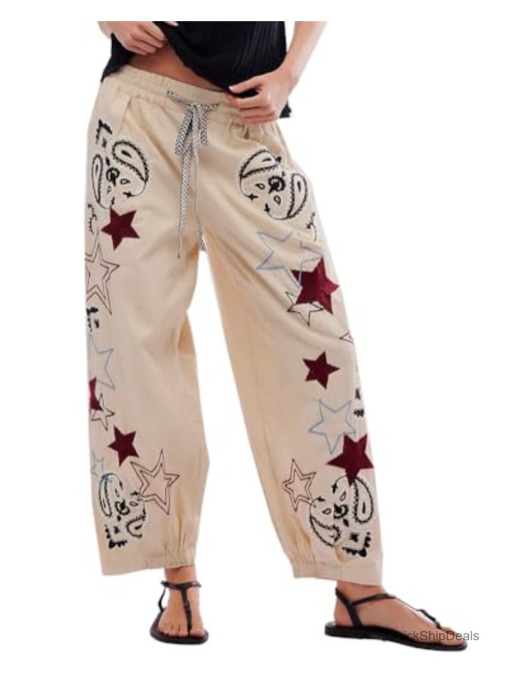Mid Rise Embroidered Barrel Jeans Wide Leg Boyfriend Baggy Pull On